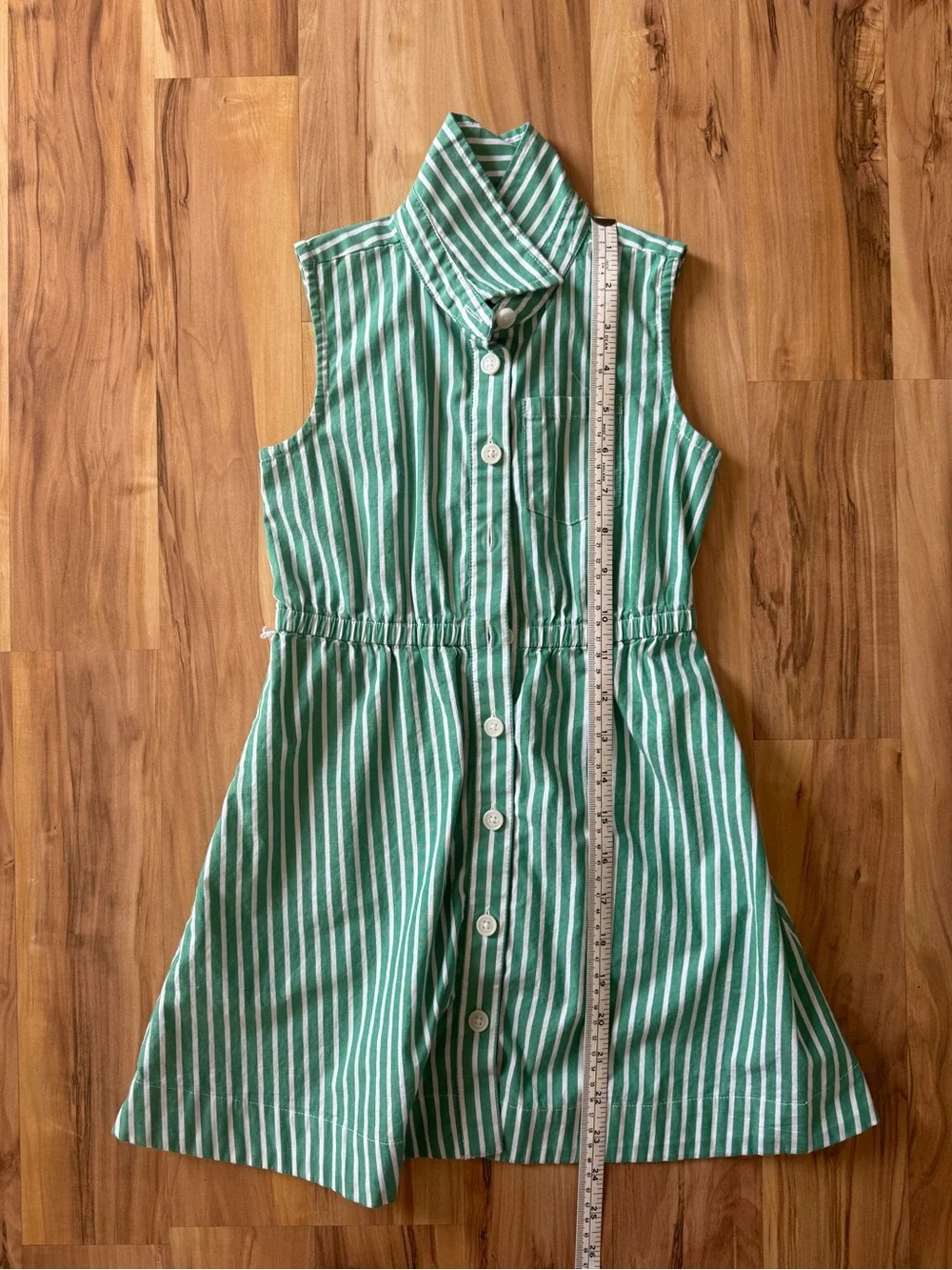 J. Crew Crewcuts Green and White Striped Sleeveless Shirt Dress with Waist Tie